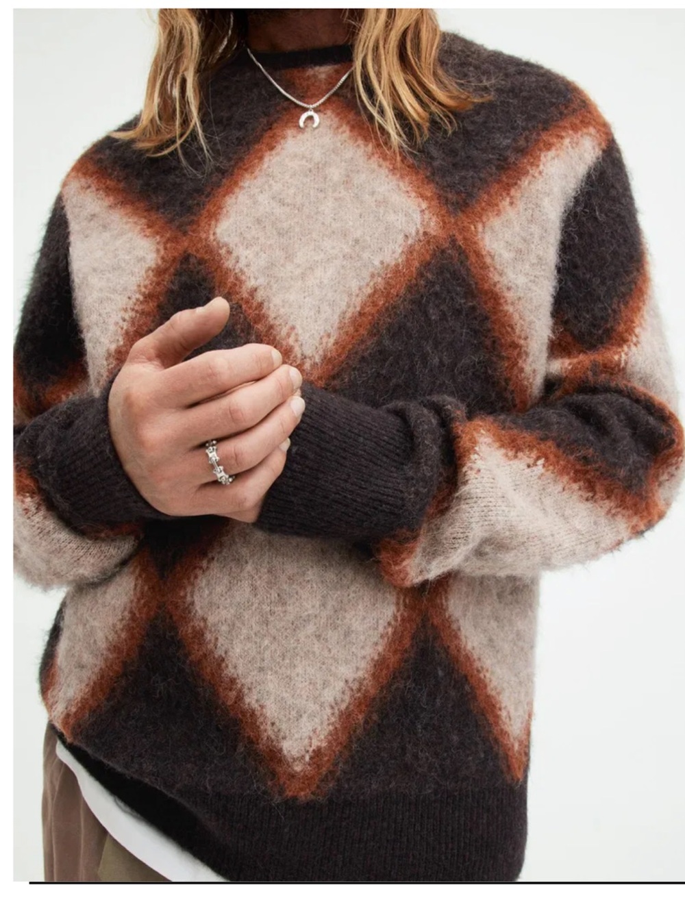 AllSaints Viper Jacquard Wool Crewneck Sweater M Fall Hues - Picture 12 of 13